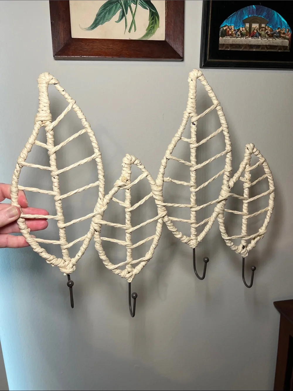 Vintage Boho Rattan Leaf Wall Hook Coat Rack
